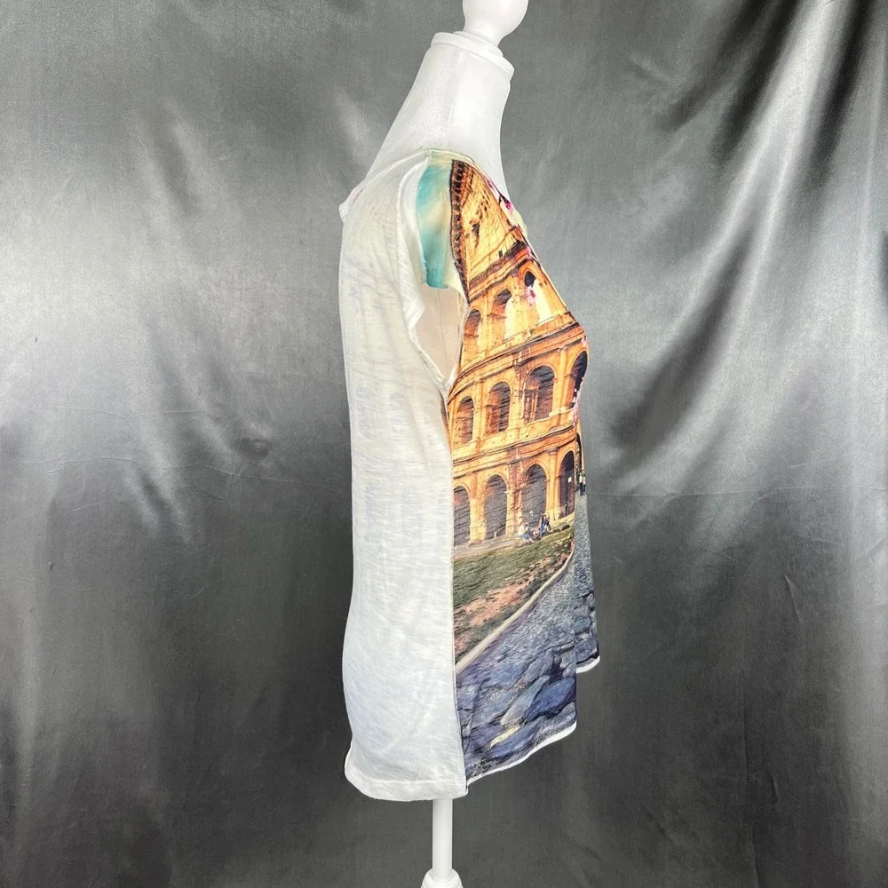 Made in Italy Rome Colosseum Cherry Blossom Graphic Cap Sleeve Tee White Medium - Picture 4 of 12